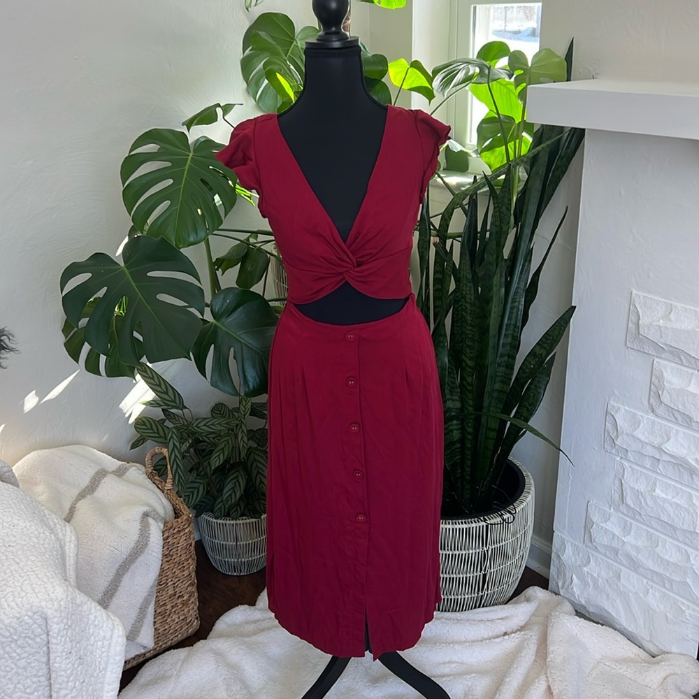 Fun dark red SHEIN 2 piece skirt set size small